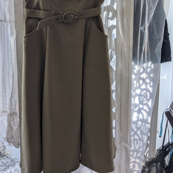 Vintage Japanese Brand High Waist Belted Flared Suspender Skirt Olive Green XS - Picture 3 of 5